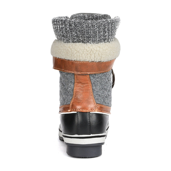 Mid Calf Lace Up Snow Boots - BLACK GREY - 4
